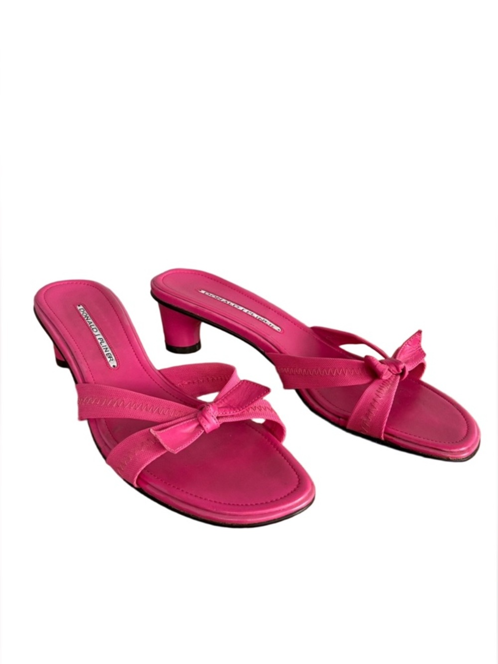 Donald J. Pliner Vintage Y2K Pink Leather Mesh Stretch Bow Kitten Heeled Sandals